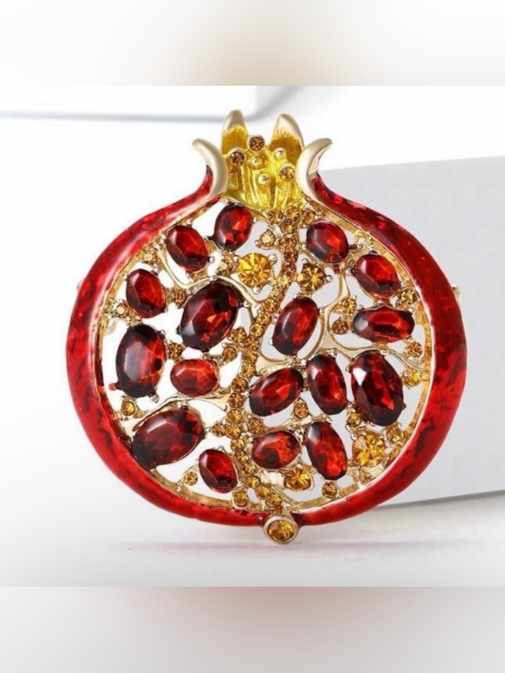 Vintage Pomegranate Rhinestone Brooch Pin